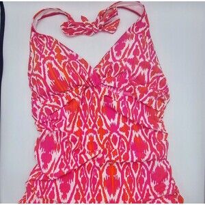 Lauren Ralph Lauren Women's 8 Ikat Print Halter Ruched Tankini Swim Top Padded